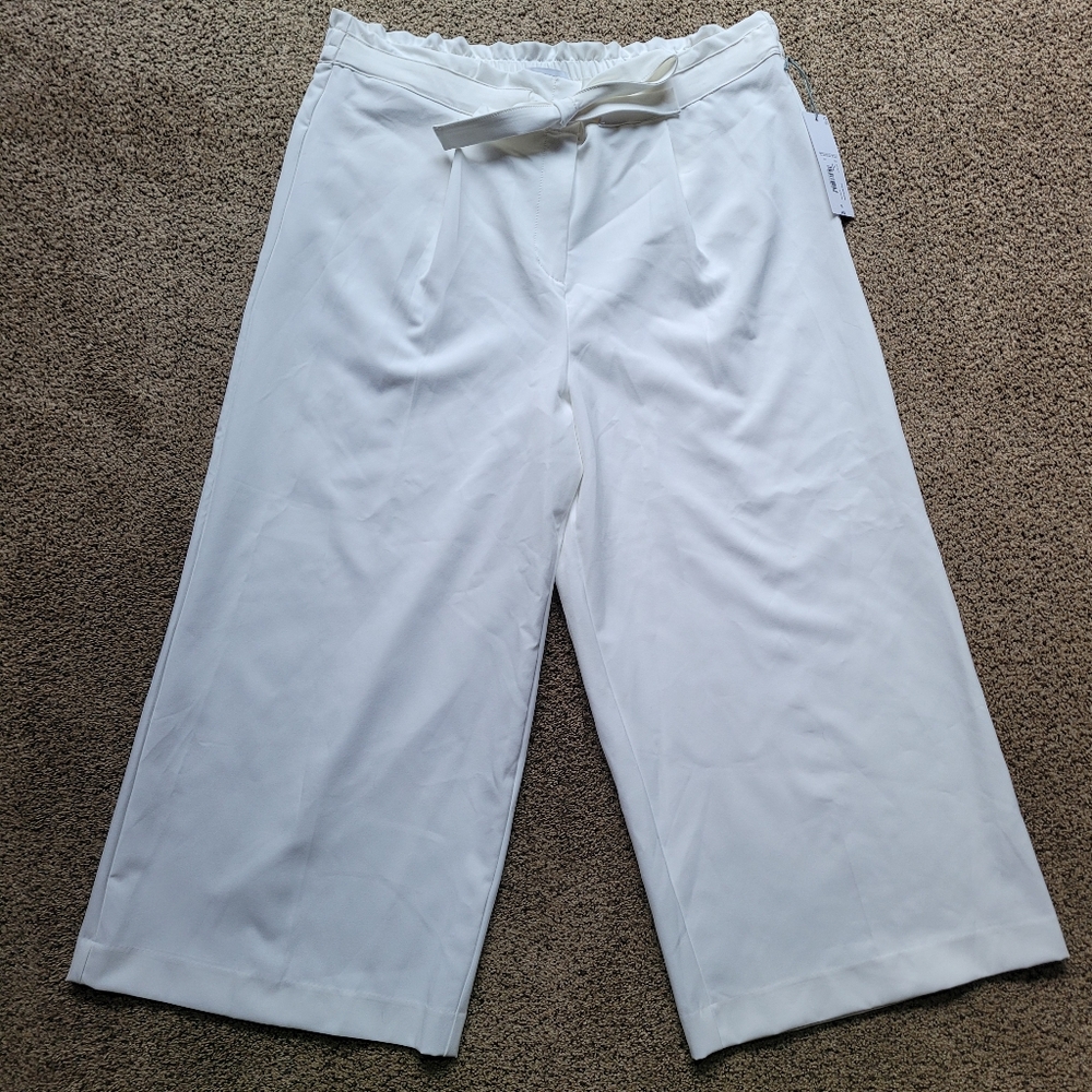 NWT Liz Claiborne Womens Pants 18 White Bow Tie Wide Leg Business Office Pleated